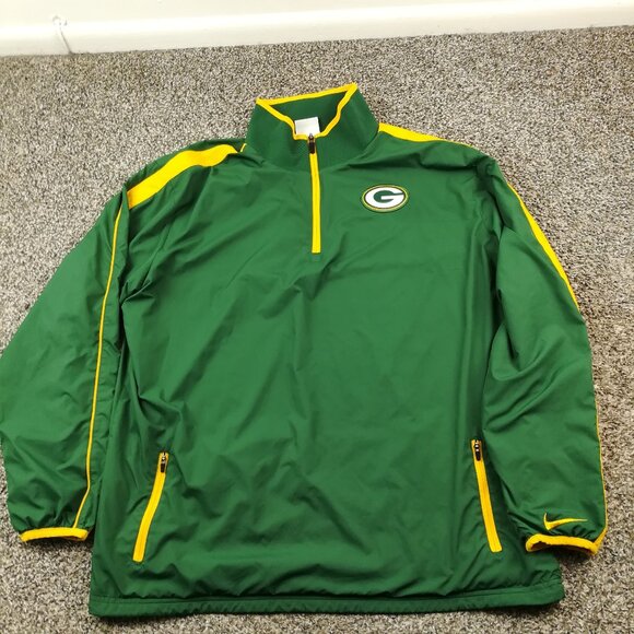 Green Bay Packers Jacket Nike On Field 1/4 Zip Mesh Lined Pullover Mens Medium - Picture 1 of 15